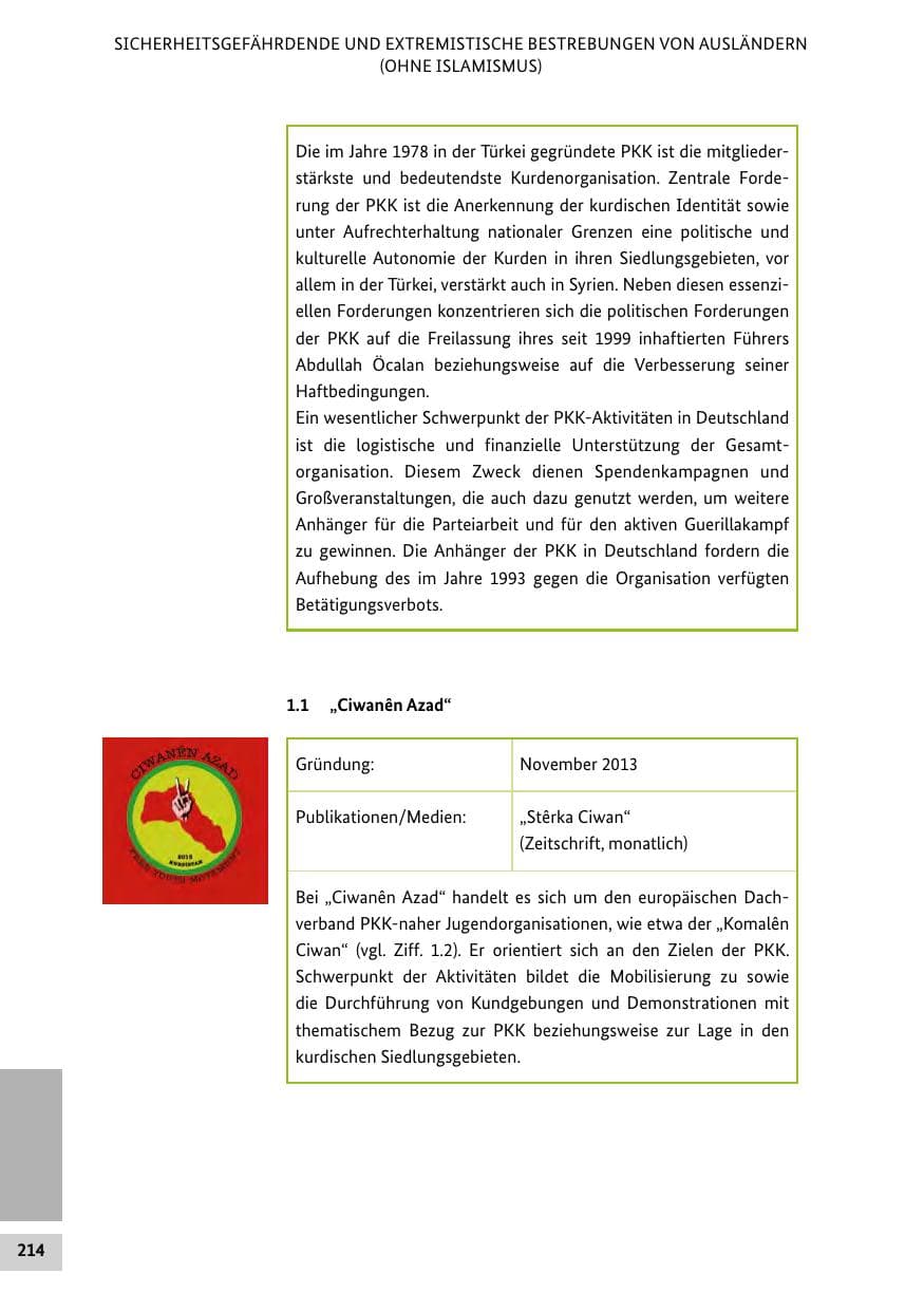 Seite 213 des Verfassungsschutzbericht 2014 Bund