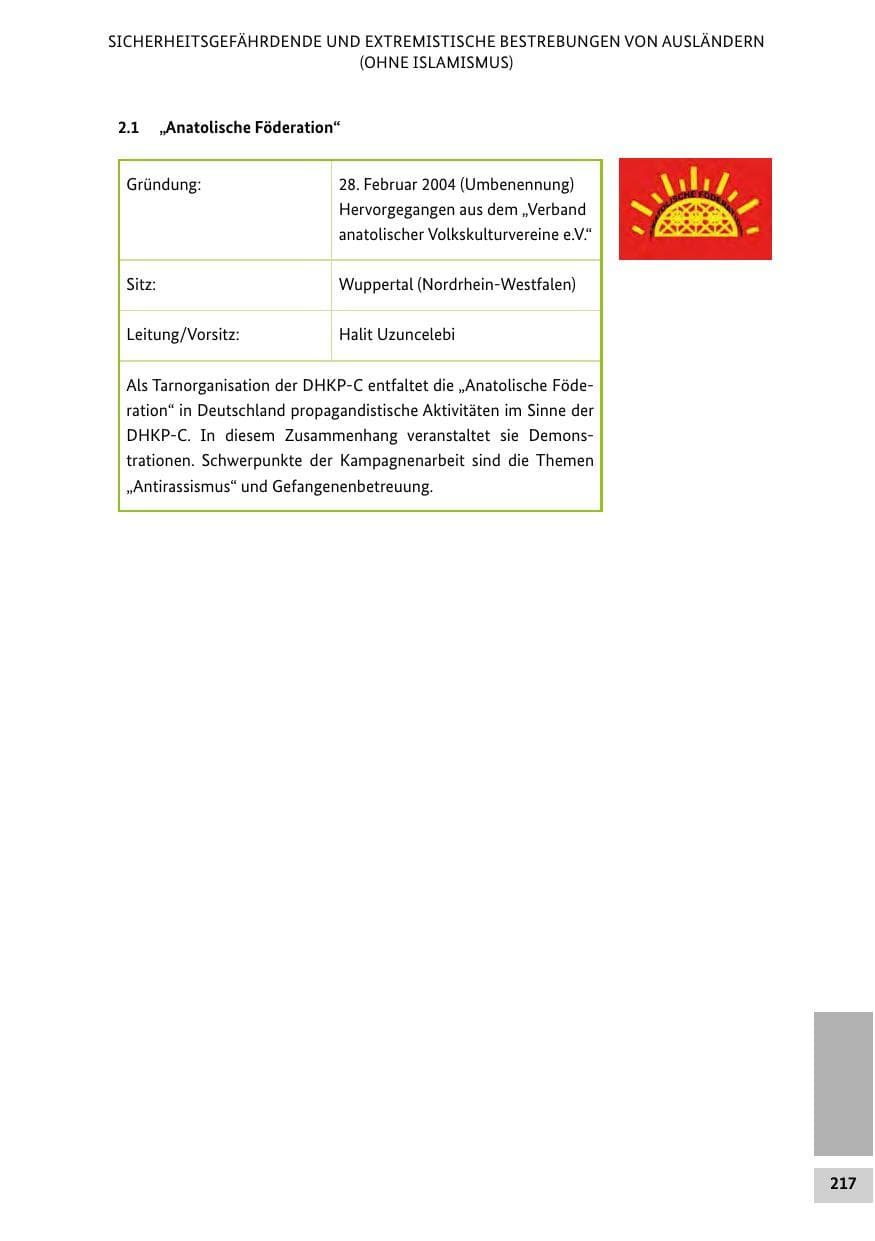 Seite 216 des Verfassungsschutzbericht 2014 Bund