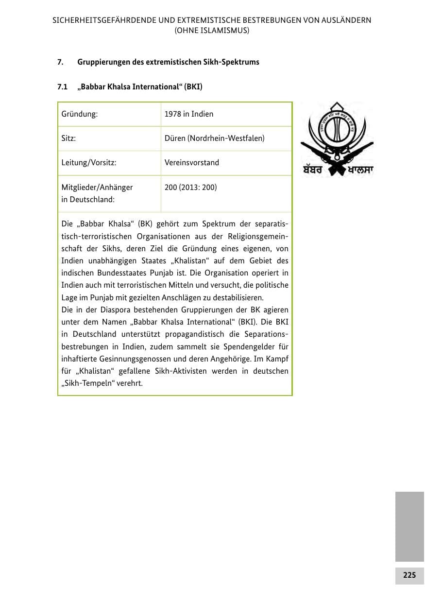Seite 224 des Verfassungsschutzbericht 2014 Bund
