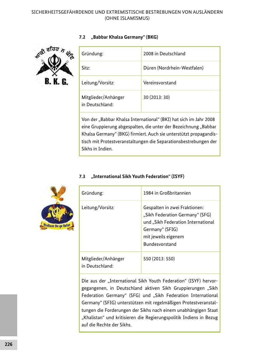 Seite 225 des Verfassungsschutzbericht 2014 Bund