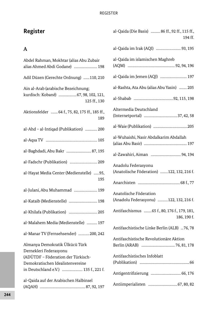 Seite 243 des Verfassungsschutzbericht 2014 Bund