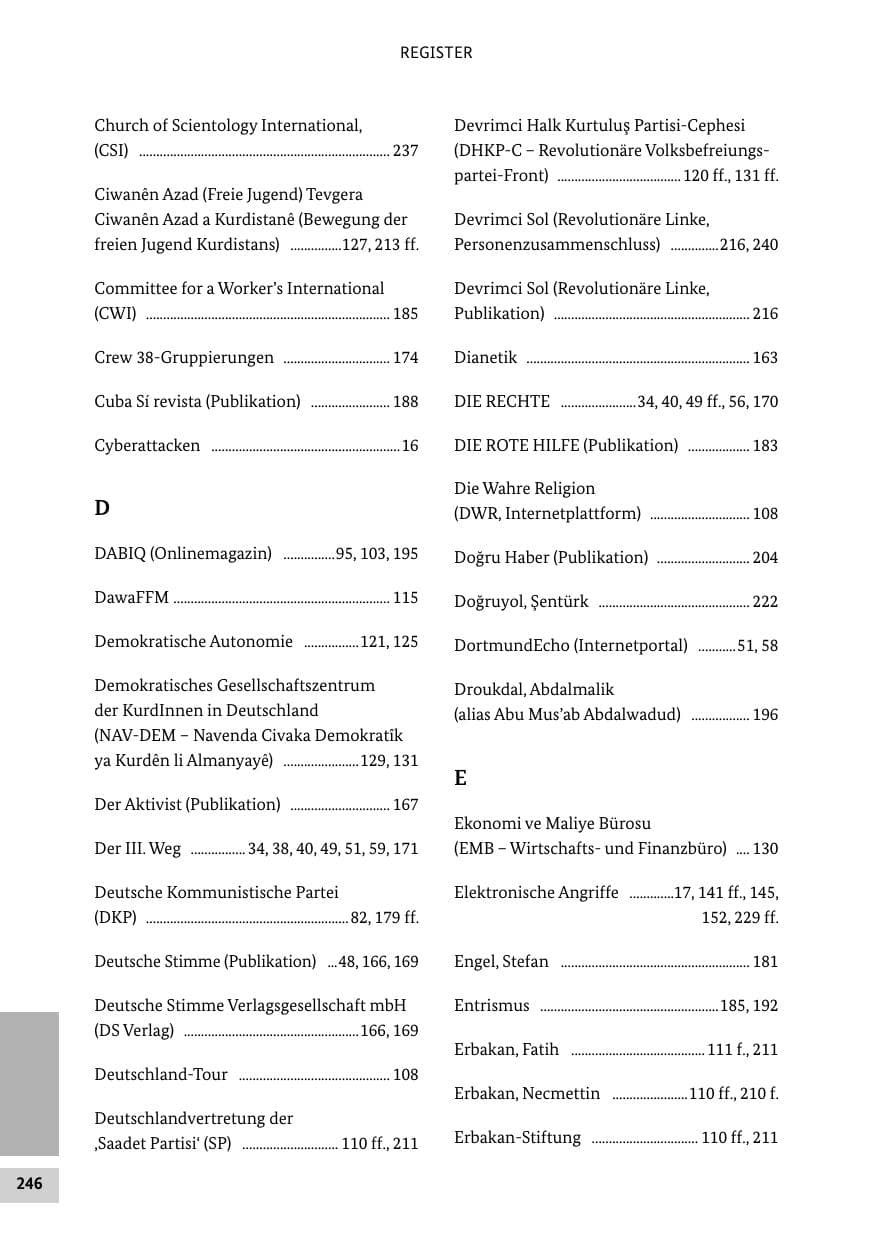 Seite 245 des Verfassungsschutzbericht 2014 Bund