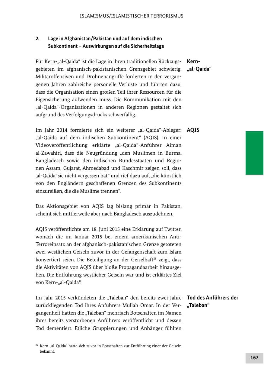 Seite 166 des Verfassungsschutzbericht 2015 Bund