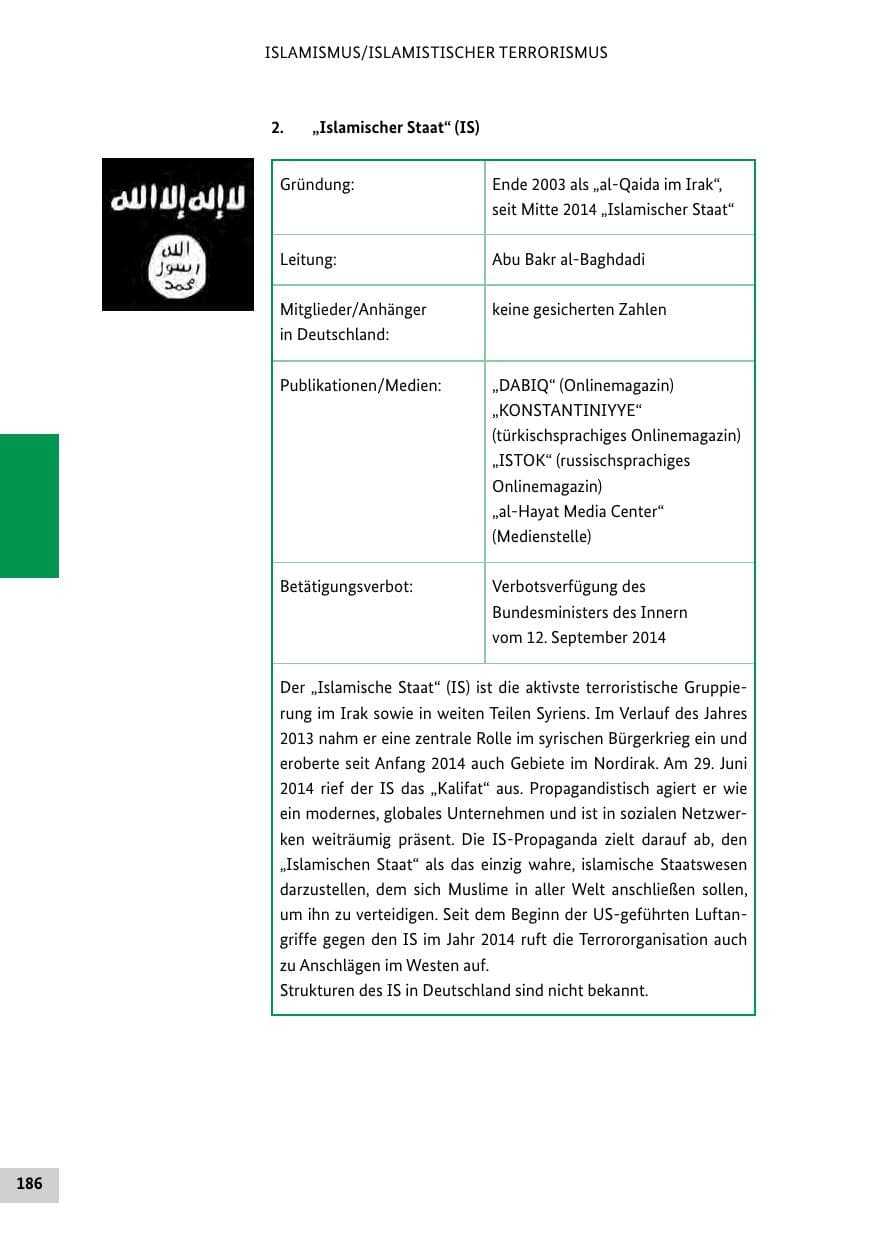 Seite 185 des Verfassungsschutzbericht 2015 Bund