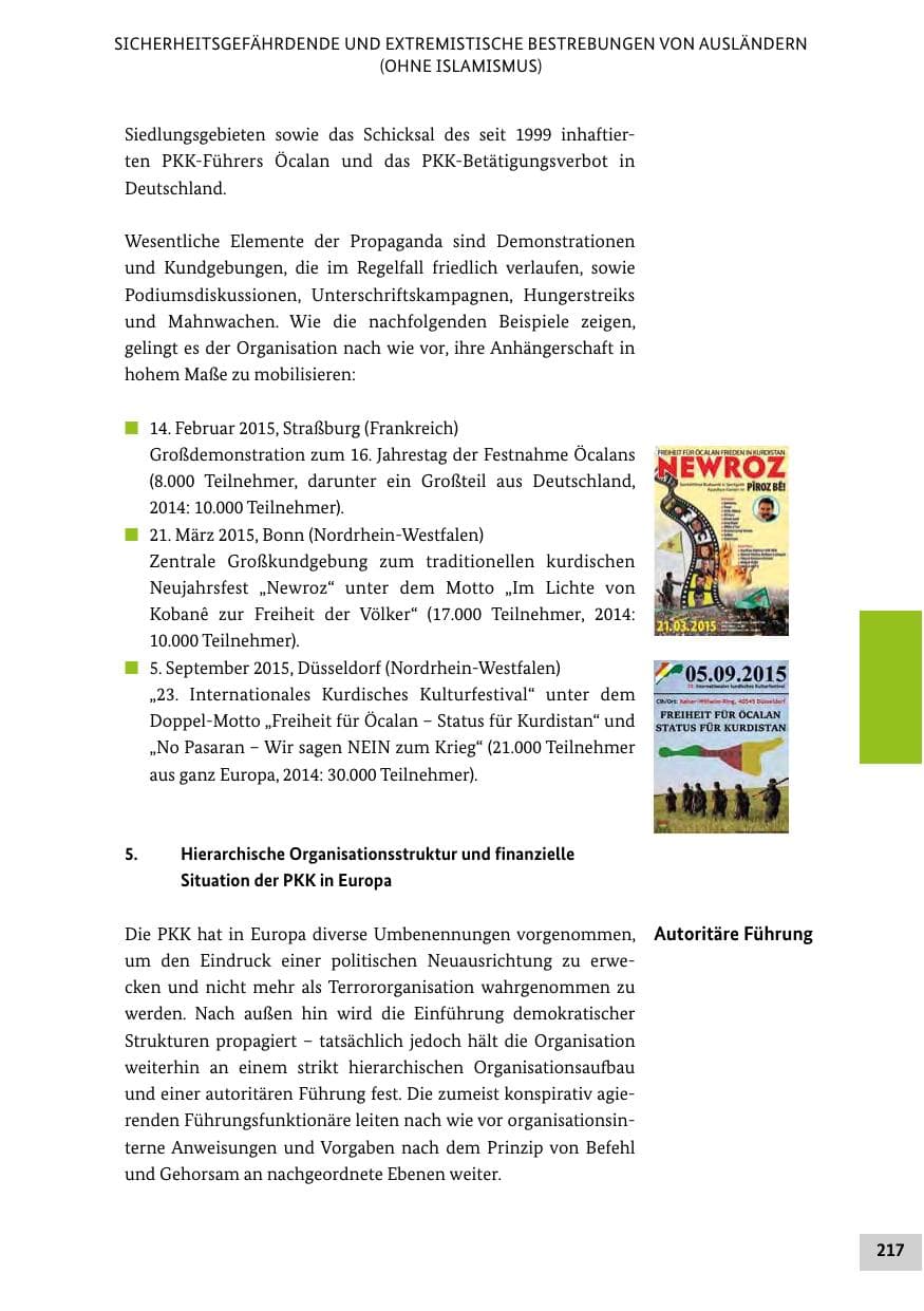 Seite 216 des Verfassungsschutzbericht 2015 Bund