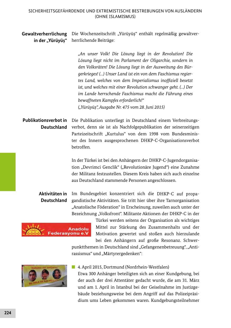 Seite 223 des Verfassungsschutzbericht 2015 Bund