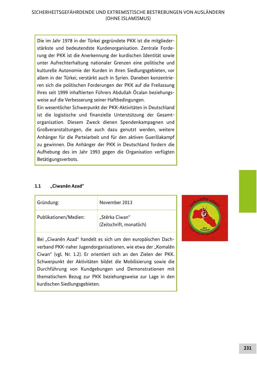 Seite 230 des Verfassungsschutzbericht 2015 Bund