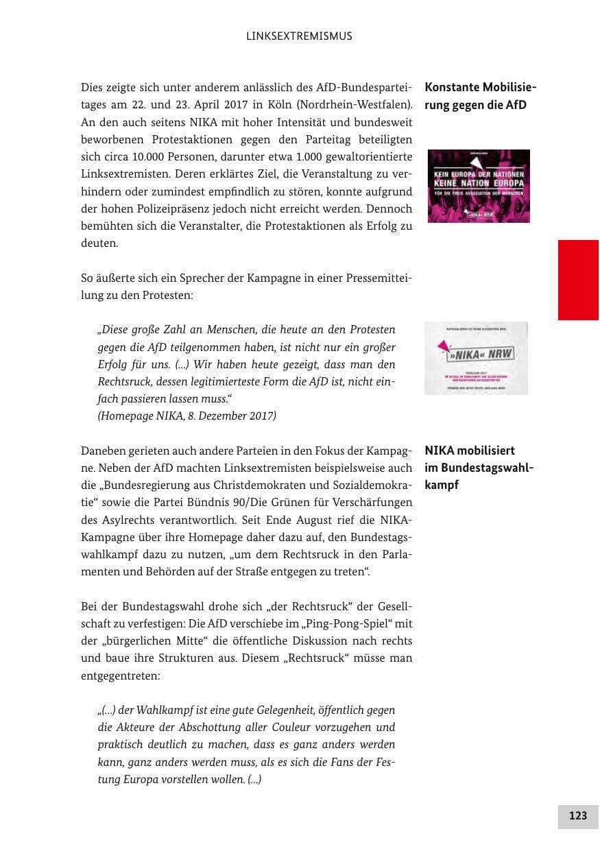 Seite 122 des Verfassungsschutzbericht 2017 Bund