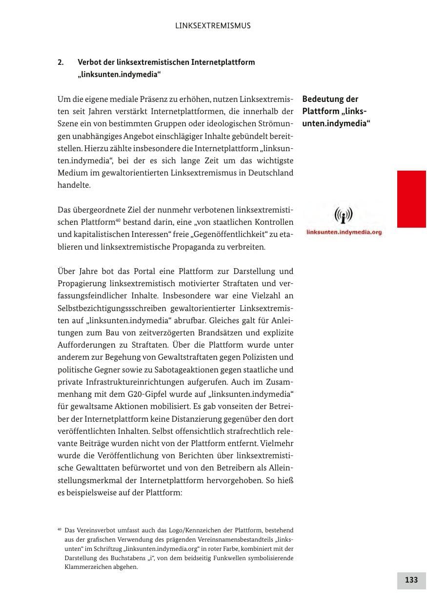 Seite 132 des Verfassungsschutzbericht 2017 Bund