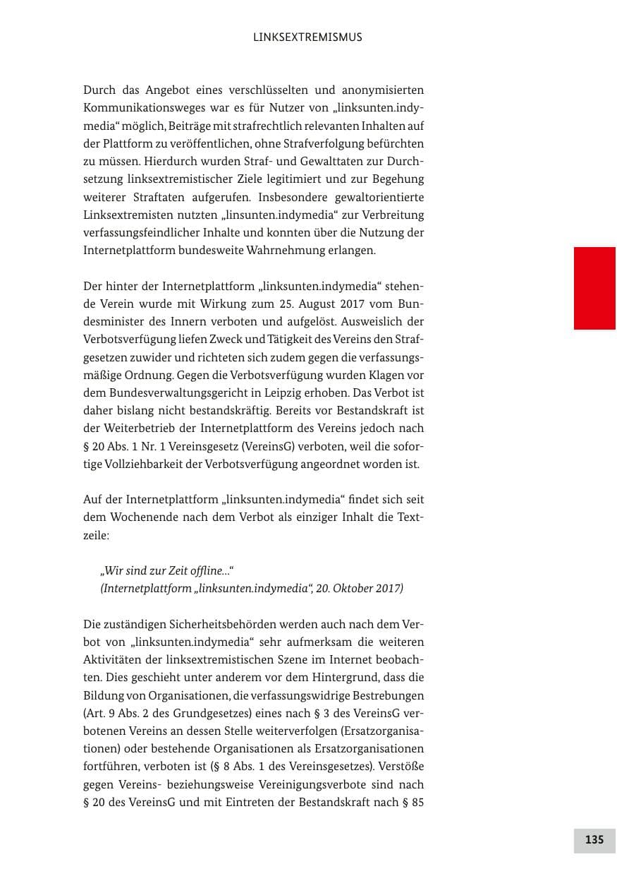 Seite 134 des Verfassungsschutzbericht 2017 Bund