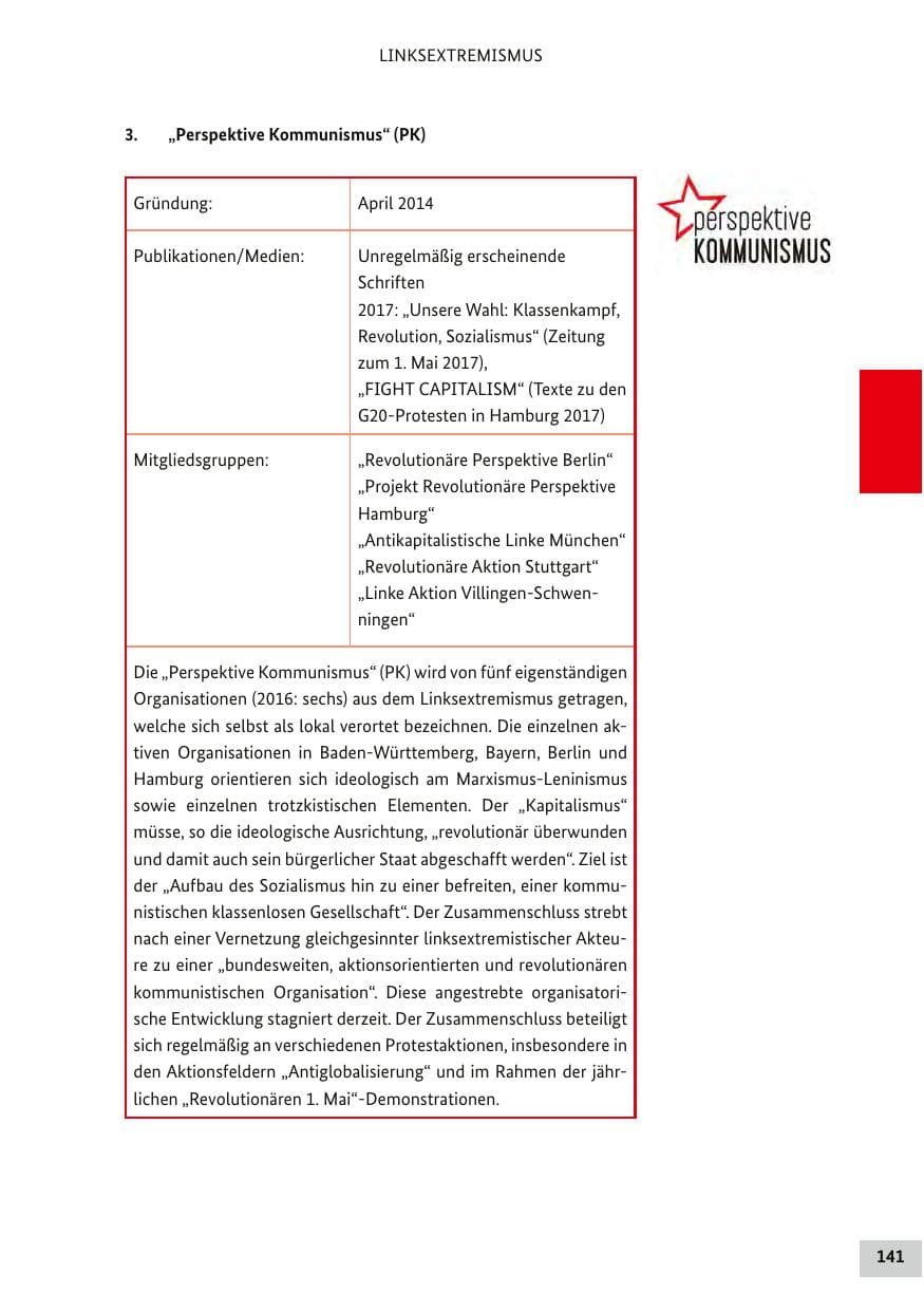 Seite 140 des Verfassungsschutzbericht 2017 Bund