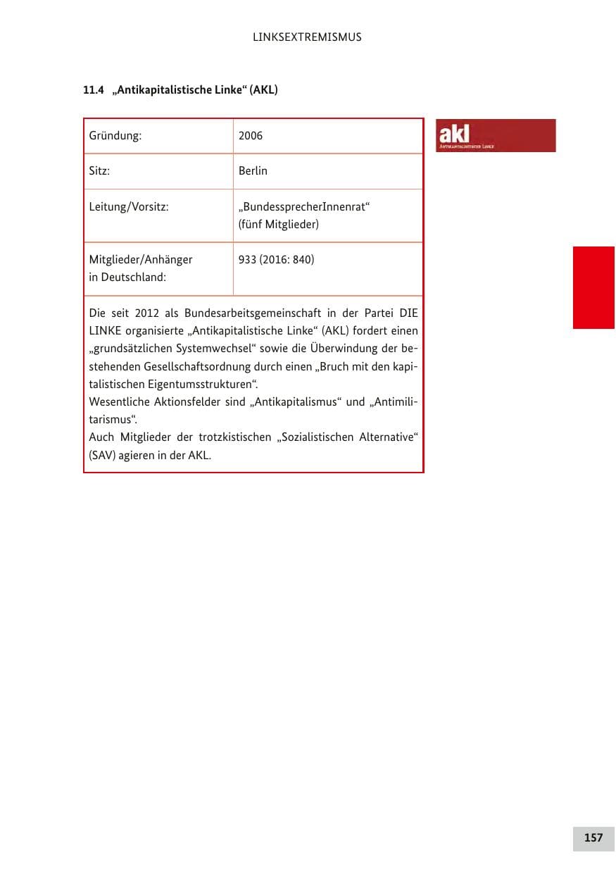 Seite 156 des Verfassungsschutzbericht 2017 Bund