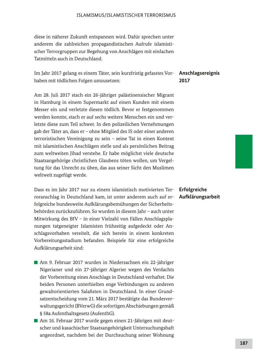Seite 186 des Verfassungsschutzbericht 2017 Bund