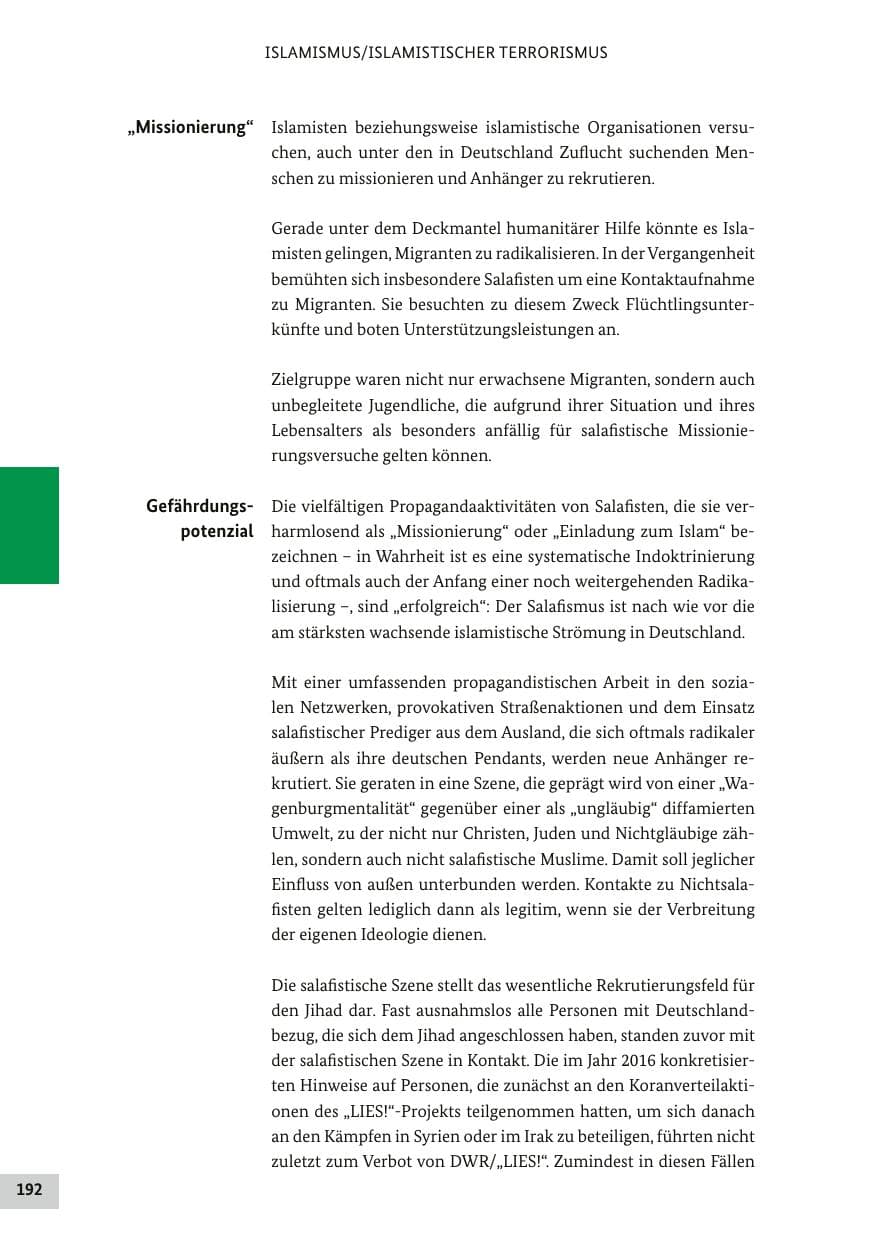 Seite 191 des Verfassungsschutzbericht 2017 Bund