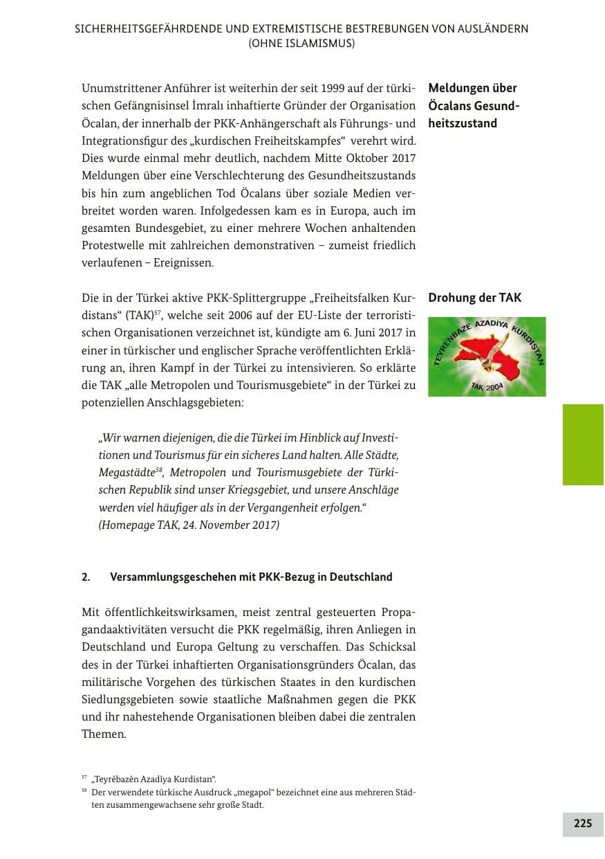 Seite 224 des Verfassungsschutzbericht 2017 Bund