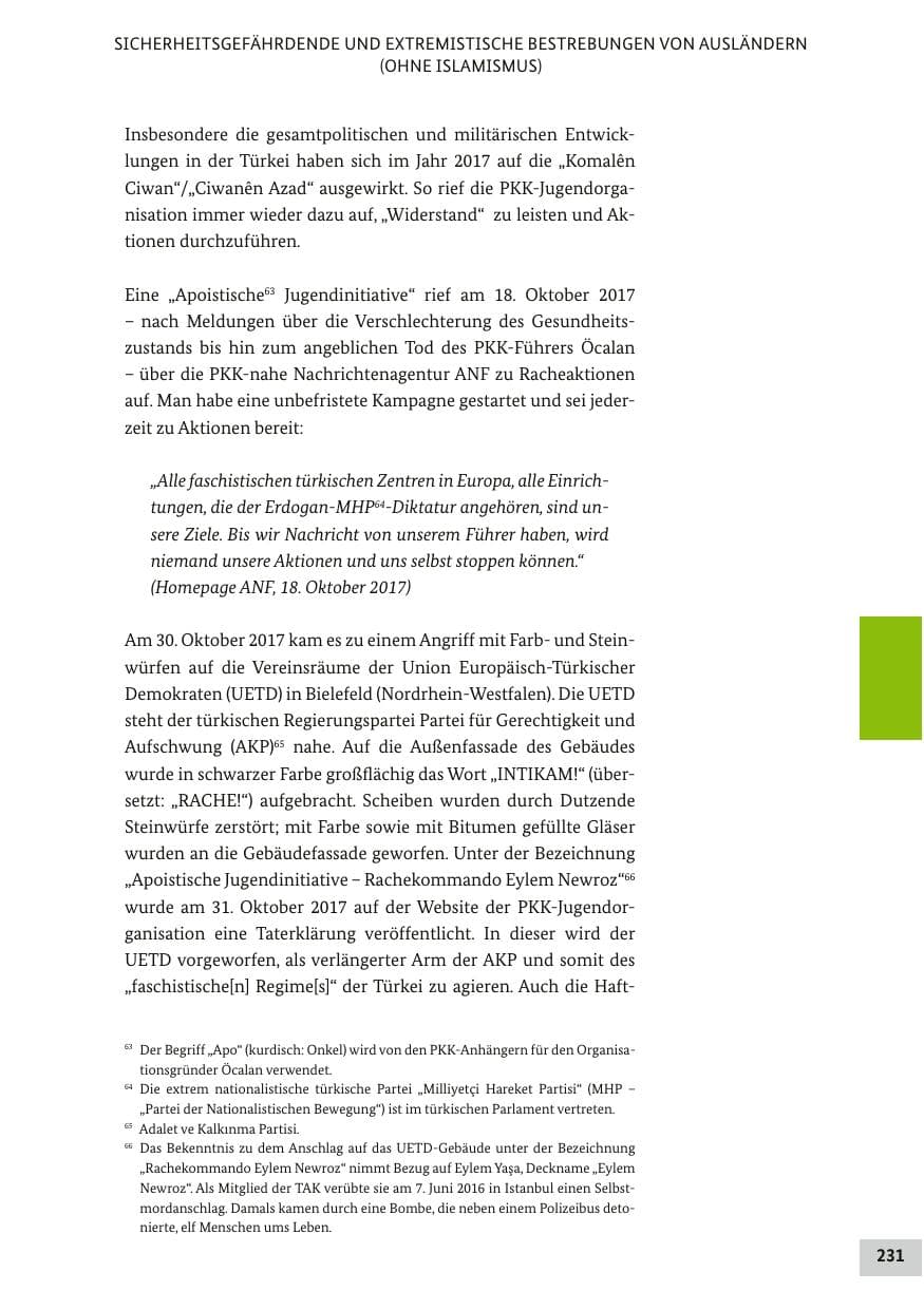 Seite 230 des Verfassungsschutzbericht 2017 Bund