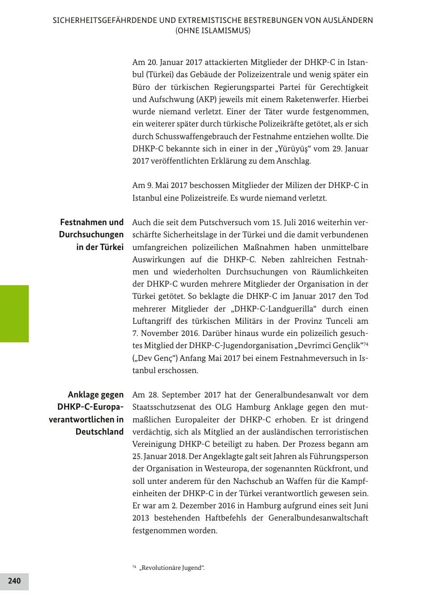 Seite 239 des Verfassungsschutzbericht 2017 Bund