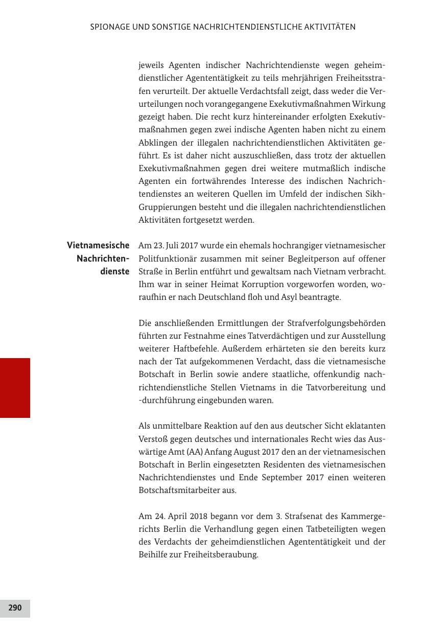 Seite 289 des Verfassungsschutzbericht 2017 Bund
