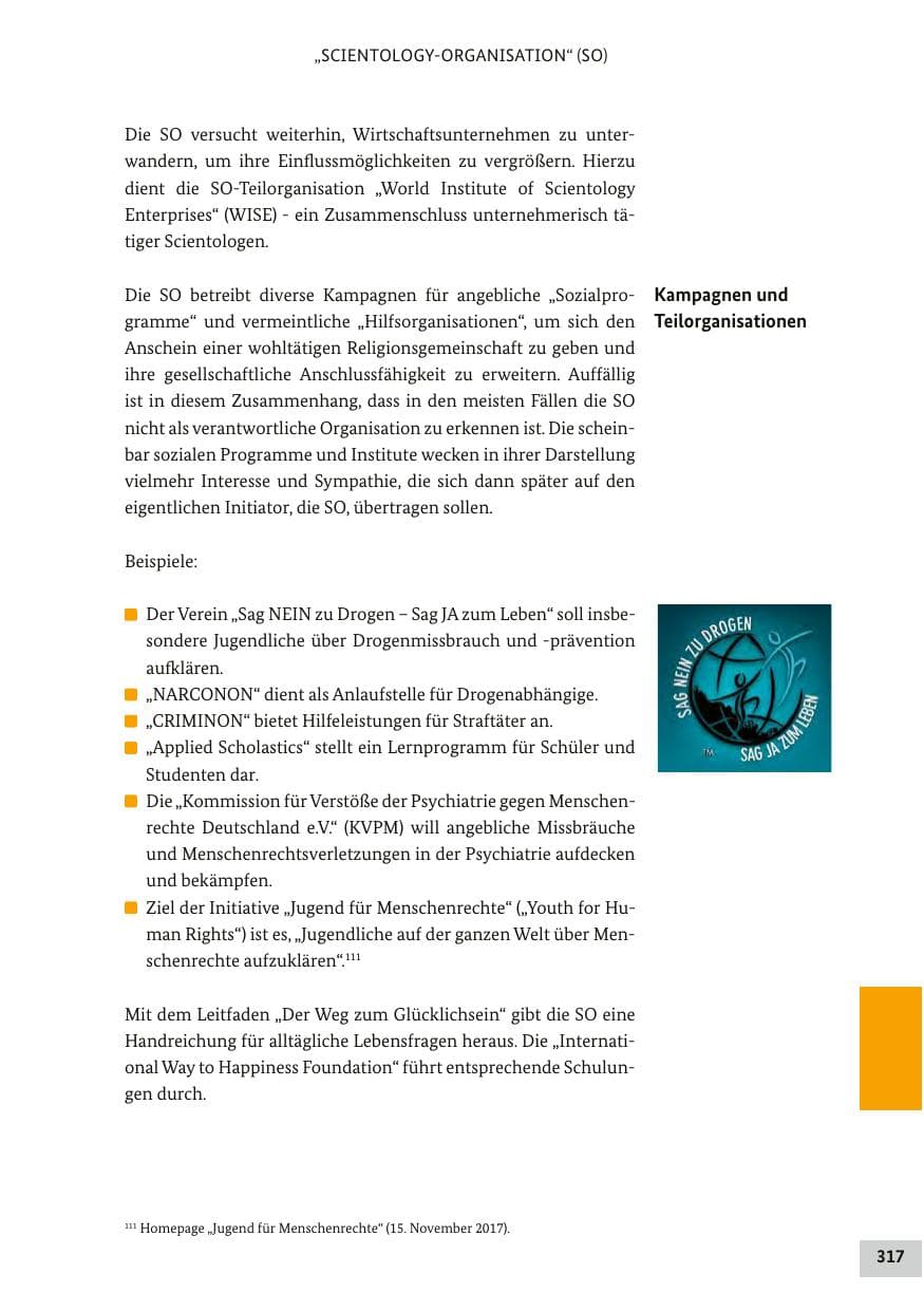 Seite 316 des Verfassungsschutzbericht 2017 Bund