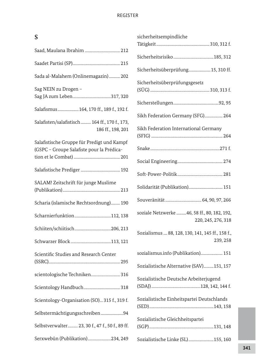 Seite 340 des Verfassungsschutzbericht 2017 Bund