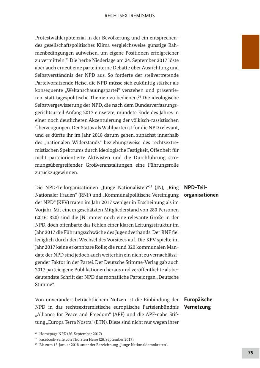 Seite 74 des Verfassungsschutzbericht 2017 Bund