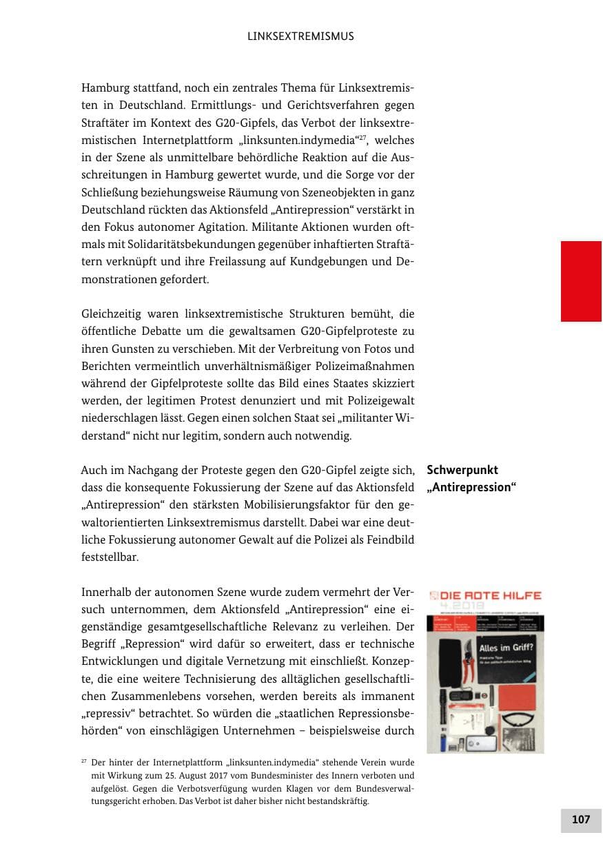 Seite 107 des Verfassungsschutzbericht 2018 Bund