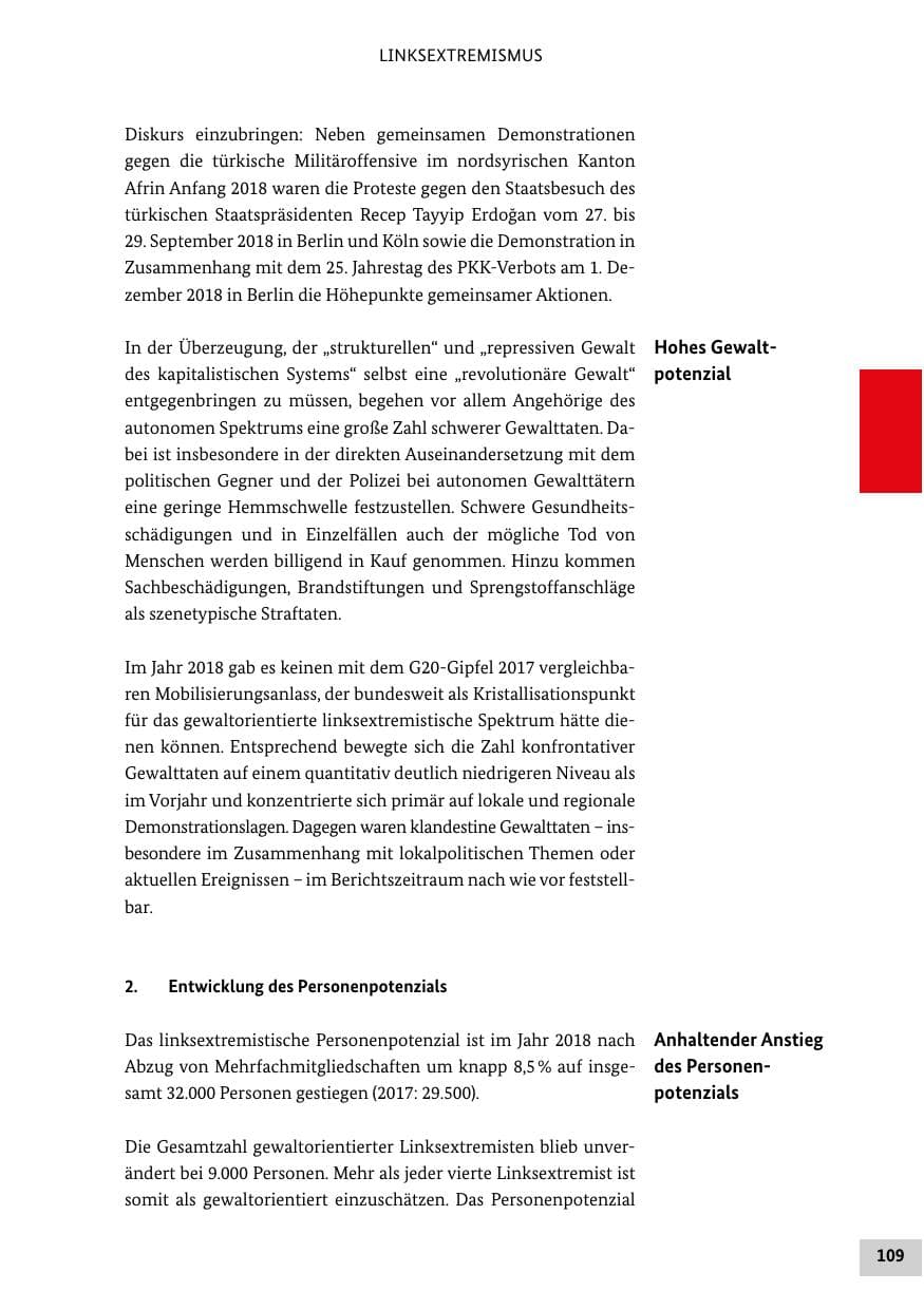 Seite 109 des Verfassungsschutzbericht 2018 Bund