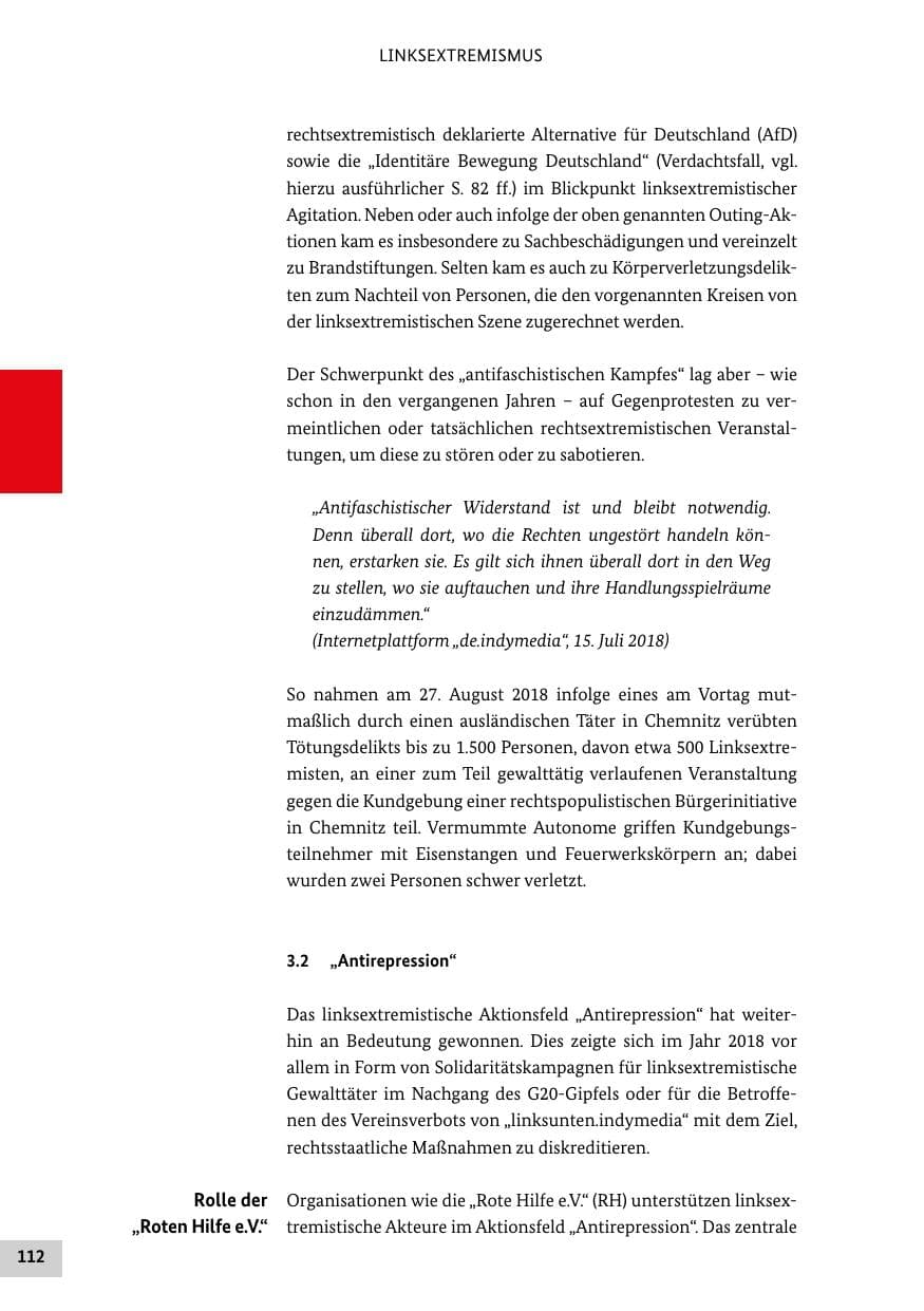 Seite 112 des Verfassungsschutzbericht 2018 Bund