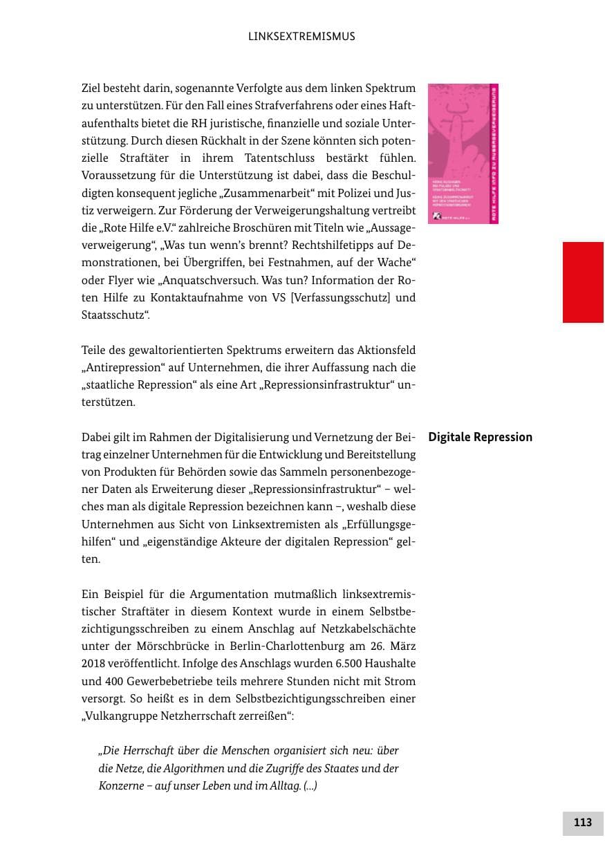 Seite 113 des Verfassungsschutzbericht 2018 Bund