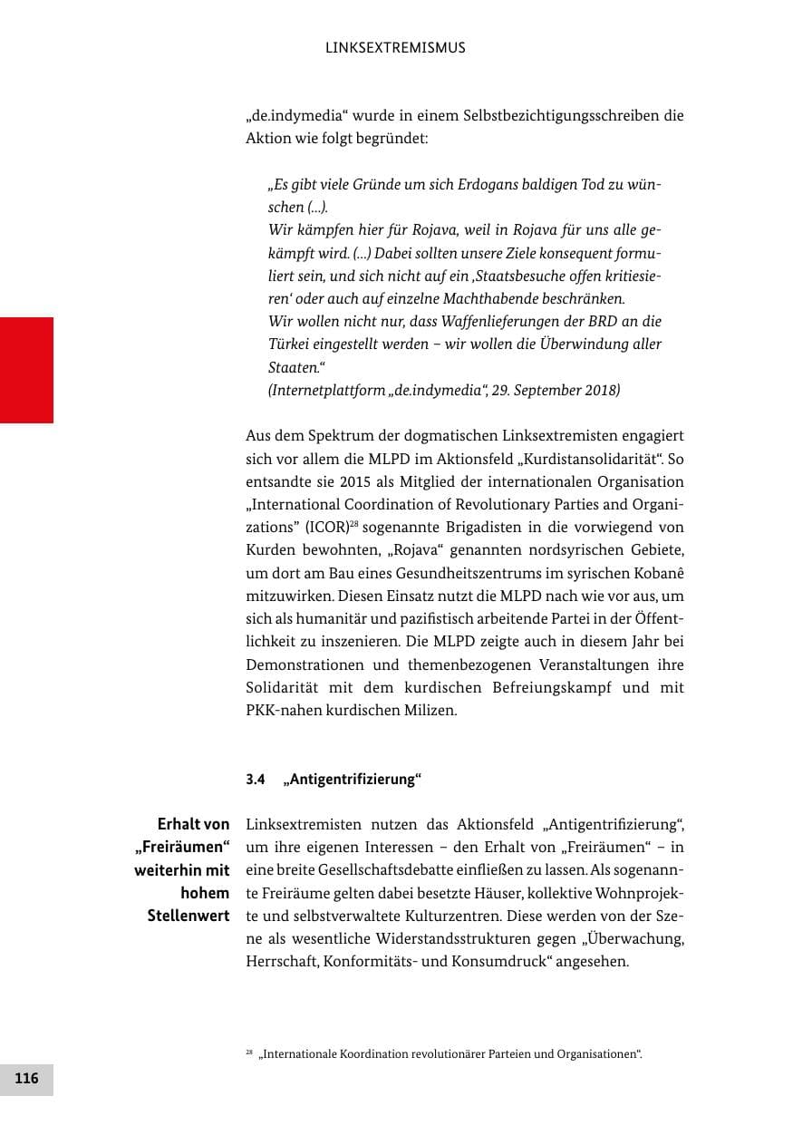 Seite 116 des Verfassungsschutzbericht 2018 Bund