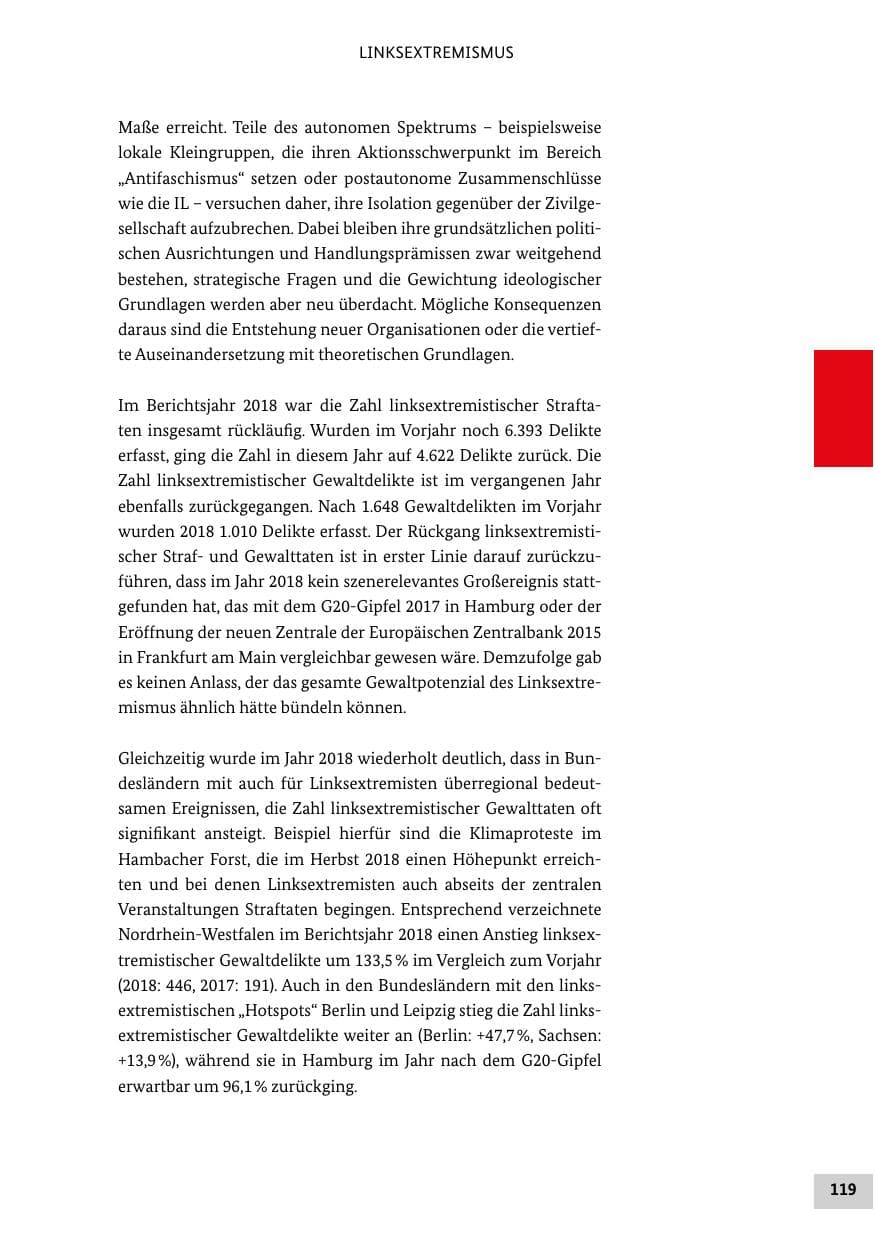 Seite 119 des Verfassungsschutzbericht 2018 Bund