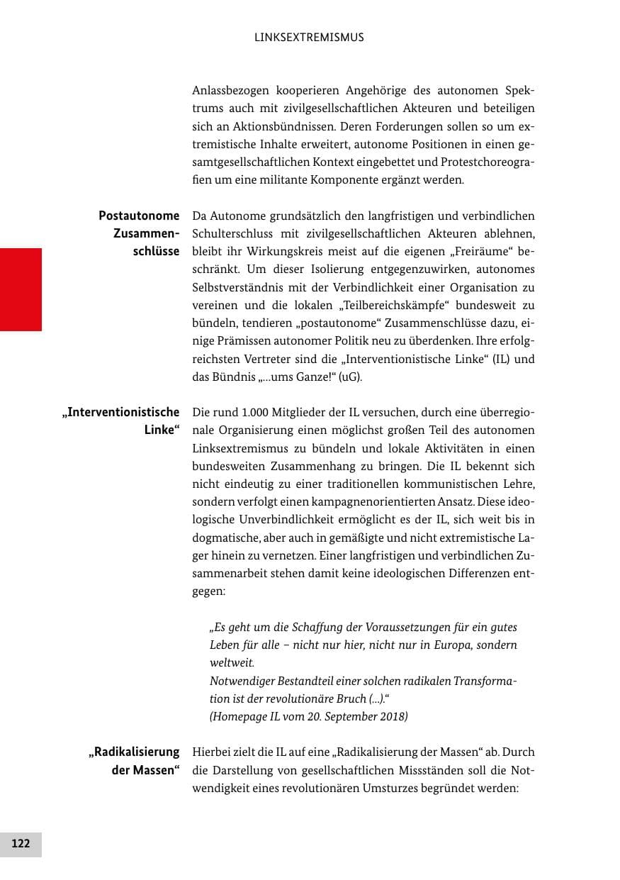 Seite 122 des Verfassungsschutzbericht 2018 Bund
