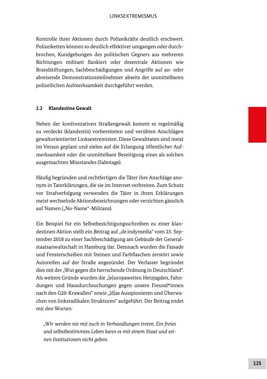 Seite 125 des Verfassungsschutzbericht 2018 Bund