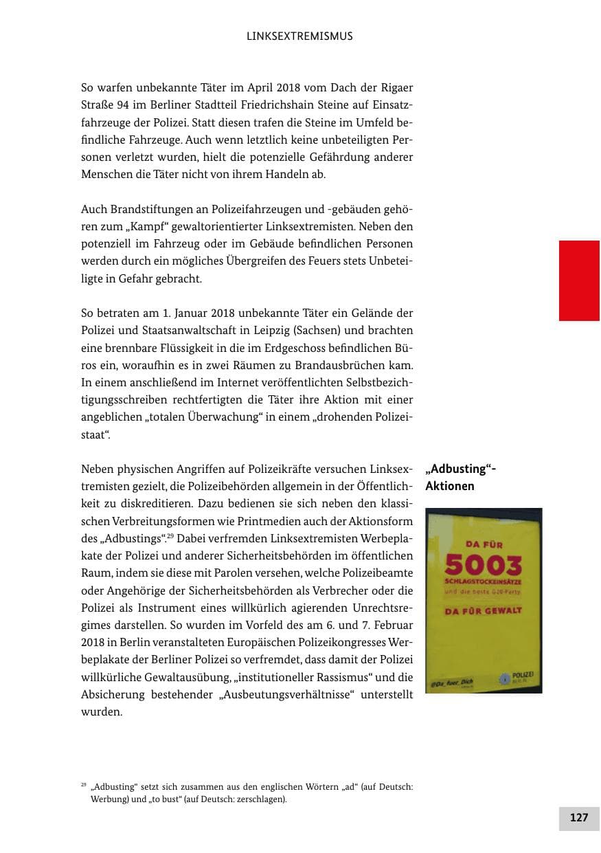 Seite 127 des Verfassungsschutzbericht 2018 Bund