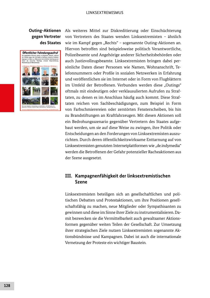 Seite 128 des Verfassungsschutzbericht 2018 Bund