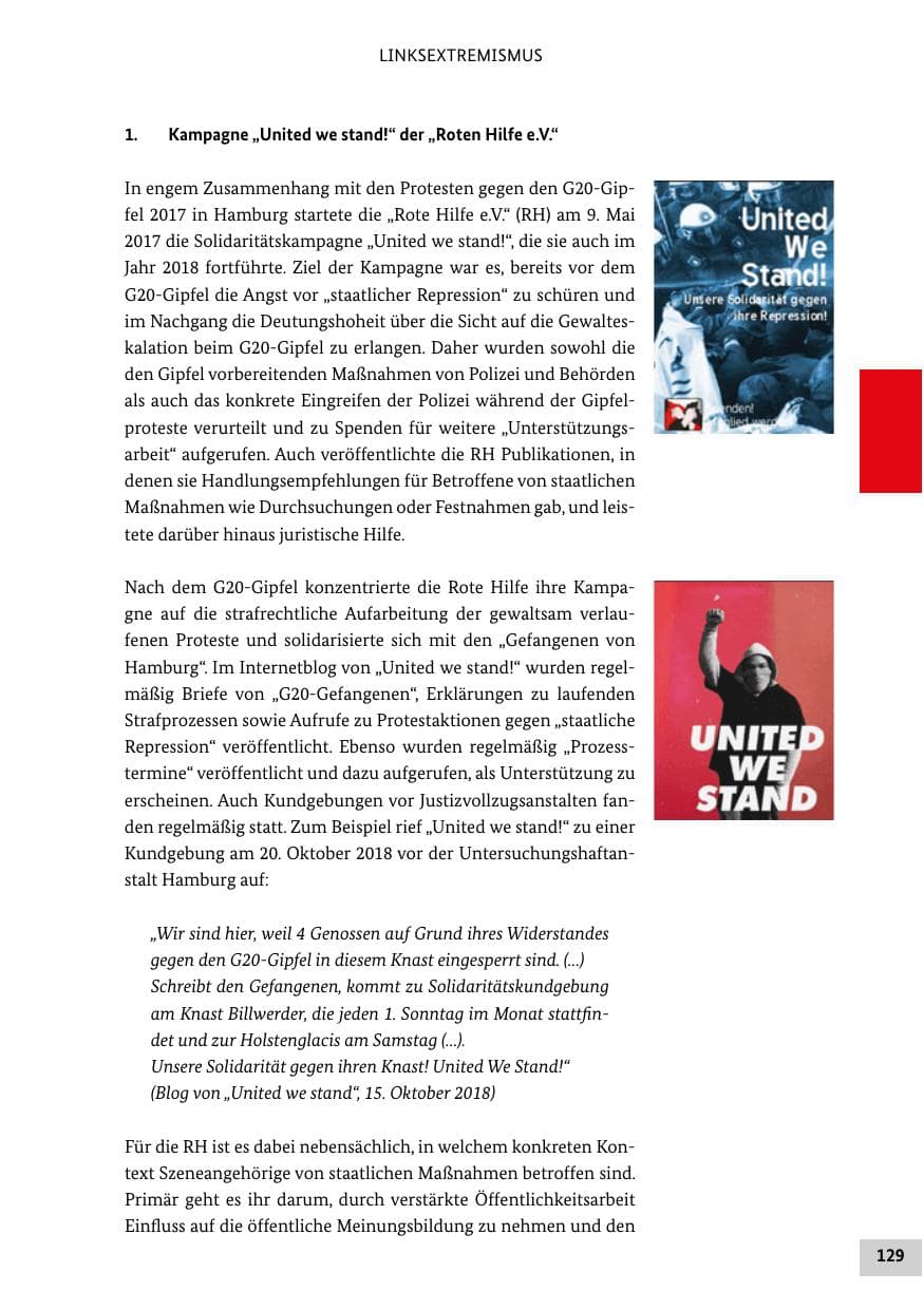 Seite 129 des Verfassungsschutzbericht 2018 Bund