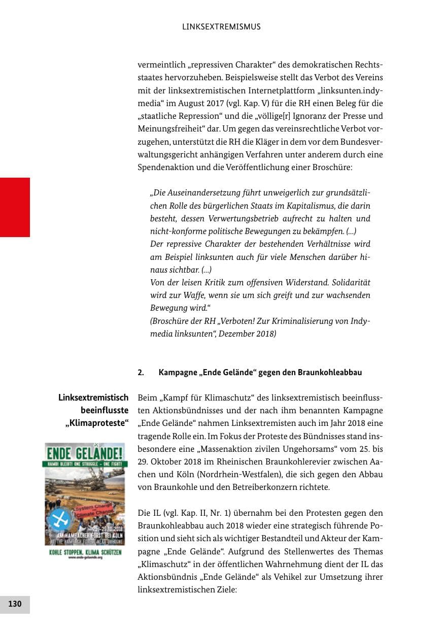 Seite 130 des Verfassungsschutzbericht 2018 Bund