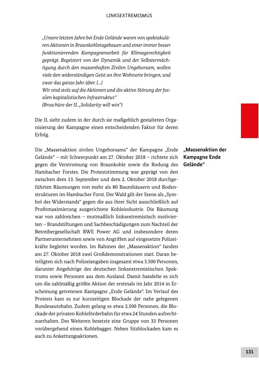 Seite 131 des Verfassungsschutzbericht 2018 Bund