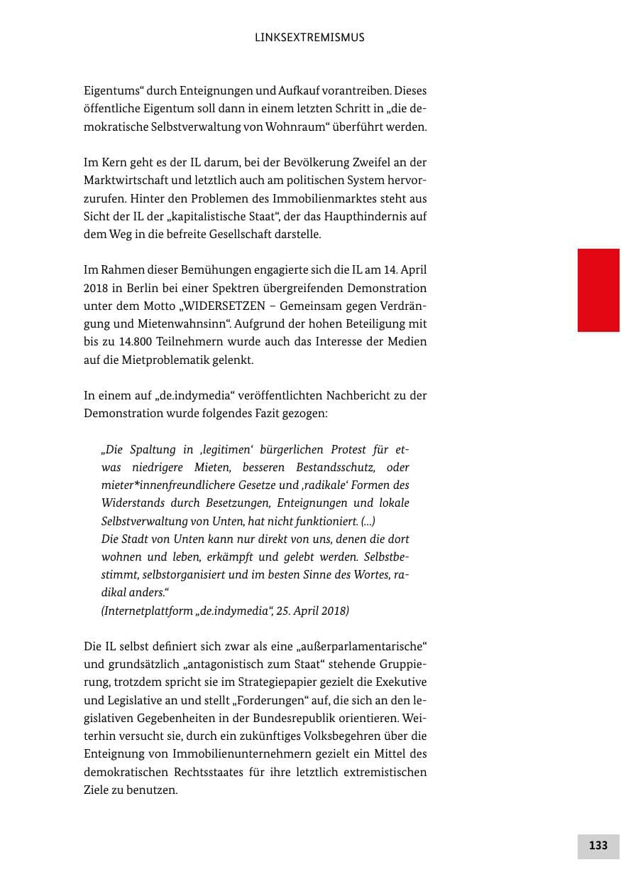 Seite 133 des Verfassungsschutzbericht 2018 Bund