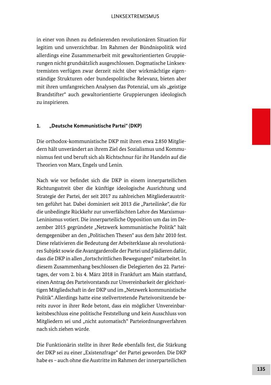 Seite 135 des Verfassungsschutzbericht 2018 Bund