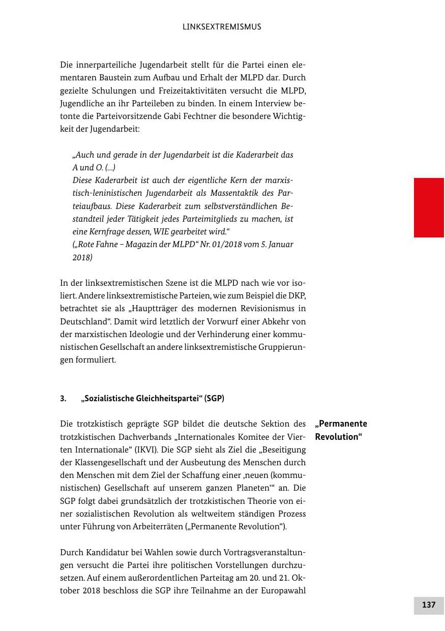 Seite 137 des Verfassungsschutzbericht 2018 Bund