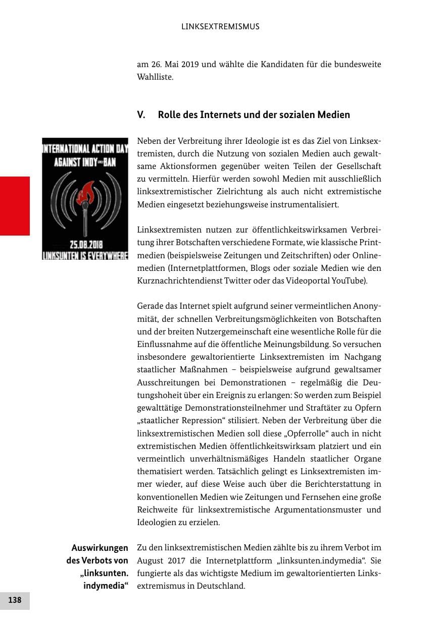 Seite 138 des Verfassungsschutzbericht 2018 Bund
