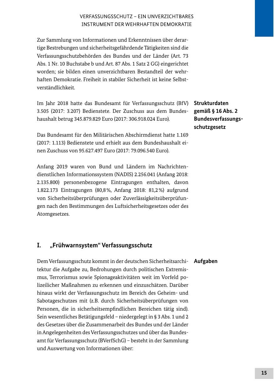 Seite 15 des Verfassungsschutzbericht 2018 Bund