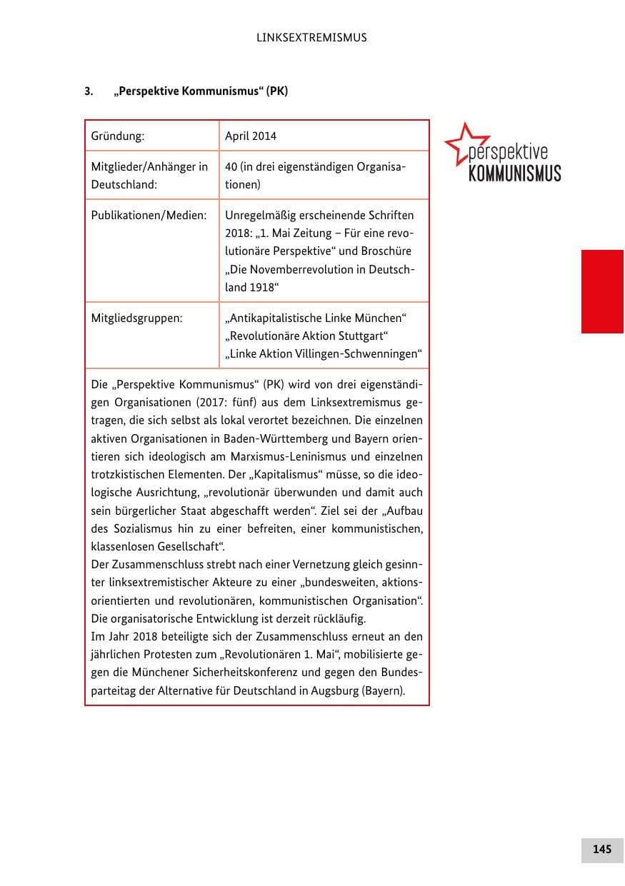 Seite 145 des Verfassungsschutzbericht 2018 Bund
