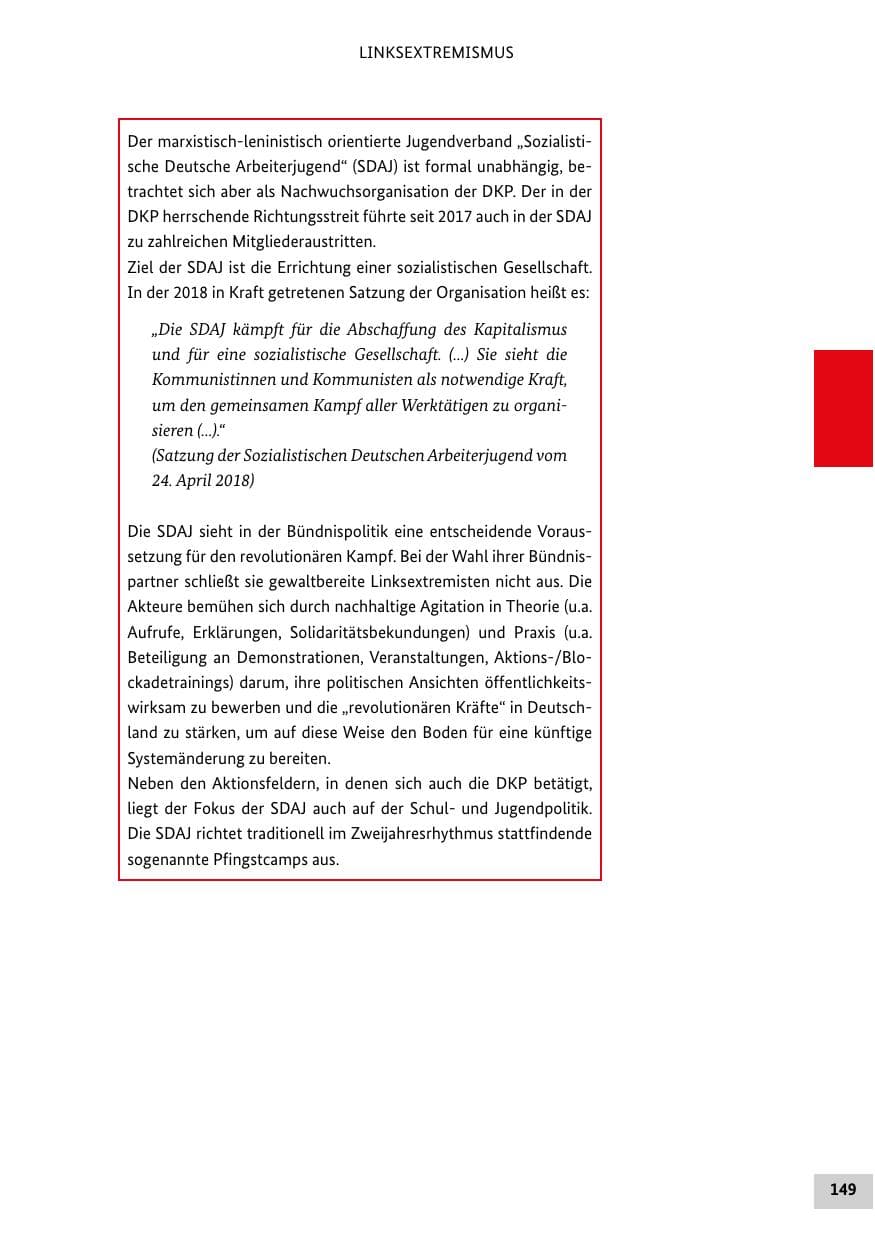 Seite 149 des Verfassungsschutzbericht 2018 Bund