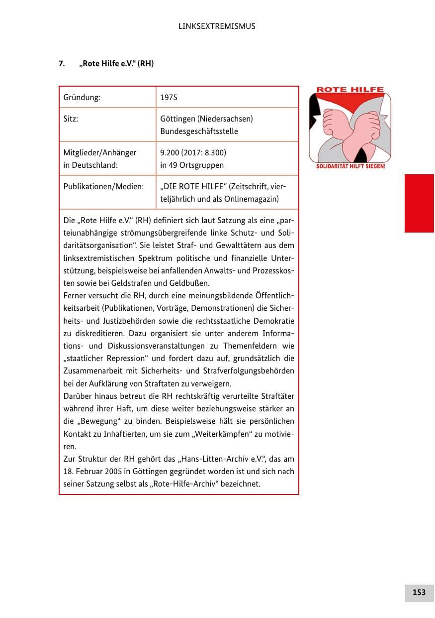 Seite 153 des Verfassungsschutzbericht 2018 Bund