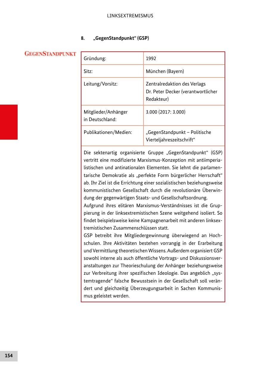 Seite 154 des Verfassungsschutzbericht 2018 Bund