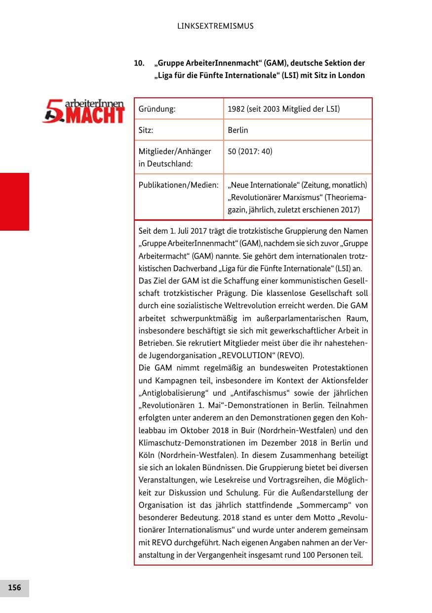 Seite 156 des Verfassungsschutzbericht 2018 Bund