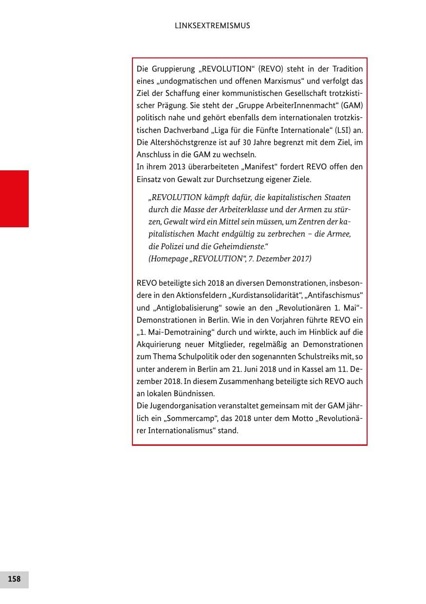 Seite 158 des Verfassungsschutzbericht 2018 Bund