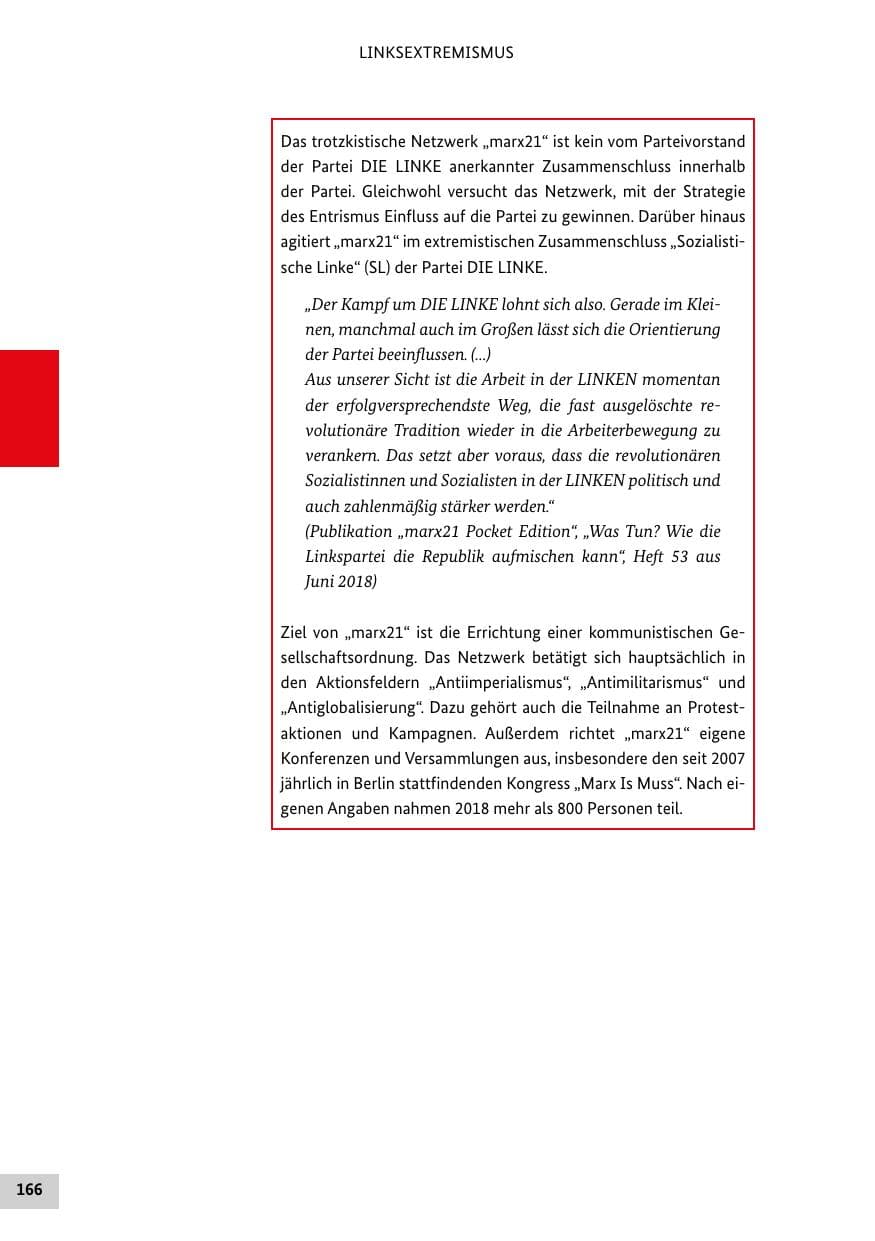 Seite 166 des Verfassungsschutzbericht 2018 Bund